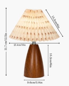 Taper cone wood grain <b>table</b> lamp white pleated shade metal <b>bedside</b> light small space nightstand lamp wholesale OEM ODM - Product Image 2