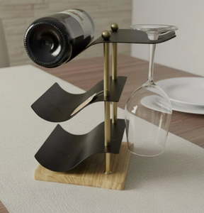 Support à vin de luxe en métal avec base en bois et porte-verres, pour table, bar, cuisine, décoration intérieure - Product Image 4
