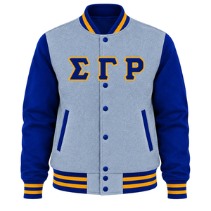 Custom Sigma Gamma Rho Varsity Bomber <b>Jacket</b> for Women Greek Sorority Embroidered Letter Logo Snap Front Casual Fashion - Product Image 1
