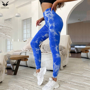 กางเกงโยคะขายาวเอวสูงสีน้ำเงินพิมพ์ลายพร้อมลายพิมพ์แบบ Sublimation Transfer ผ้าสี่ทิศทางยืดได้ ราคาขายส่ง - Product Image 4