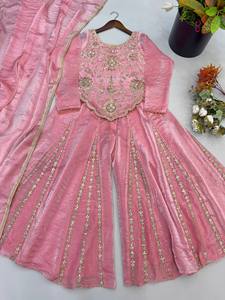 Nuevo Conjunto de Fiesta para Mujer de Diseñador, de Seda Pesada con Bordado y Lentejuelas, Top, Sharara, Plazzo y Dupatta, para Todas las Estaciones, Sin Arrugas - Product Image 3