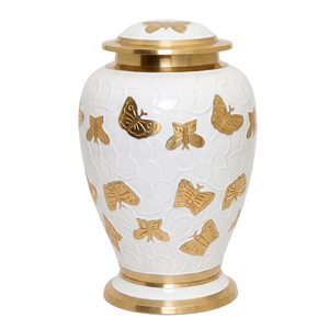 Urnes funéraires en laiton fini émail noir avec décorations de papillons dorés, pour cendres humaines adultes. - Product Image 6