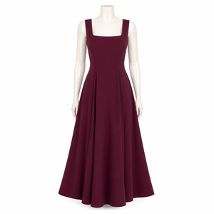Robe longue de luxe bordeaux coupe trapèze pour femme |   Robe de soirée élégante à col carré sans manches |   Cocktail de soirée vintage pour mariage - Product Image 1