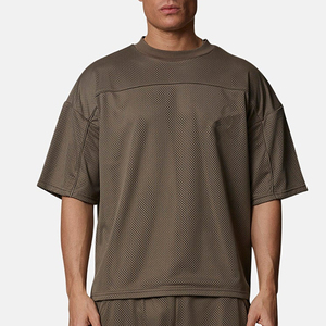 Camiseta de Manga Corta para Hombre, Talla Grande, Tejido de Malla Transpirable, Color Sólido, Cuello Redondo, Estilo Casual - Product Image 4