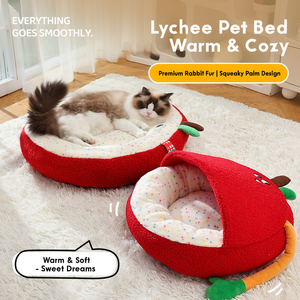 Cama para Gatos en Forma de Lichi, Cueva Cálida de Felpa para Mascotas, Nido Semi-Cerrado para Dormir, para Perros Pequeños, Cachorros y Gatitos, Colchoneta Suave - Product Image 4