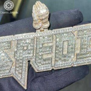 Charm_Jewells 22K Gold Plated Moissanite Letter Pendant Themed Hip Hop Unisex Jewelry Channel Setting Baguette Cut - Product Image 3