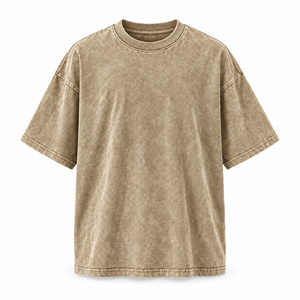 T-shirt décontracté à manches courtes pour homme, coupe oversize, couleur kaki délavée, style streetwear, col rond uni - Product Image 1