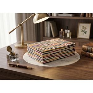 Luxury MDF Resin Decorative Storage <b>Box</b> with Lid Modern Tabletop Organizer Gift <b>Box</b> - Product Image 1
