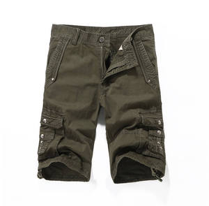 Pantalones Cortos Cargo para Hombre, OEM ODM, MOQ Bajo, Logotipo Personalizado, Impresión Serigrafiada, Estilo Urbano, Pierna Ancha, Rayón, 6 Bolsillos, Elásticos, para Playa, Capri - Product Image 1