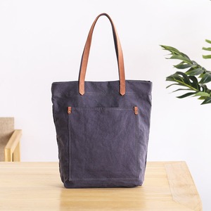 Bolso Tote de Lona y Cuero, Estilo Casual, Gran Capacidad, Bolso de Hombro, para Viajes, Trabajo, Compras, con Bordado Abierto, LCTB-0018 - Product Image 1