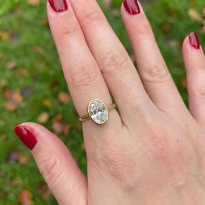 18K Gold 925 <b>Sterling</b> <b>Silver</b> Bezel <b>Set</b> Oval Cut Lab Grown Diamond Engagement <b>Ring</b> - Product Image 4
