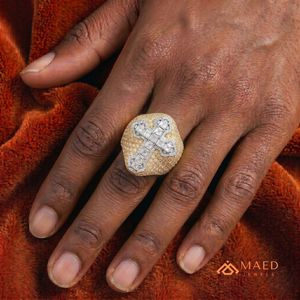 Mens Gold Tone Moissanite <b>Cross</b> <b>Ring</b> Hip Hop Engagement Gift Jewelry for Men Modern Wear - Product Image 5