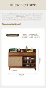 <span class=keywords><strong>Buffet</strong></span> moderne en bois massif avec tissage en rotin naturel et portes coulissantes en verre cannelé pour cuisine - Product Image 6