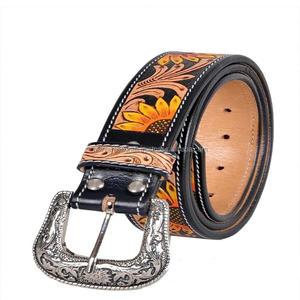 Finest Quality Real Top Grain <b>Leather</b> Western Hand Tooling <b>Belt</b> for <b>Men</b> and Women with Designer Western Buckle Set Custom Sizes - Product Image 1