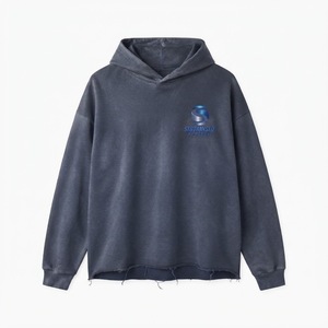 เสื้อฮู้ดดี้โอเวอร์ไซส์แบบยูนิเซ็กส์ แขนเสื้อแบบสั่งทำพิเศษ ตัดเอว ขอบดิบ สไตล์วินเทจ ฟอกสีซีด สตรีทแวร์ เสื้อฮู้ดดี้แบบสวมหัว - Product Image 1