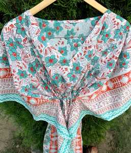 Wholesale Hot Sale Plus Size Straight <b>Kaftan</b> Women Indian Block Printed Breathable Cotton Fabric Casual Summer Wear Short ODM - Product Image 2