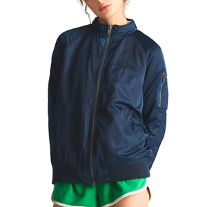 Women's Satin Fabric Bomber Jacket Full Zip Pockets Long Sleeve <b>Stand</b> Collar Casual Outerwear Women Satin Jacket - Product Image 4