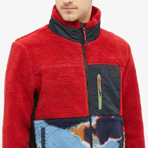 Men's Red <b>Fleece</b> <b>Jacket</b> Stand Collar Casual Winter Wear Solid Color Knitted Shell Cotton <b>Lining</b> Breathable Front Logo - Product Image 3