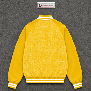 STYLISH YELLOW FLEECE VARSITY <b>JACKET</b> FOR <b>MEN</b> With Zipper Closure And <b>White</b> Trim Regular Fit Winter Casual Outerwear WARM WINTER - Product Image 6