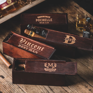 Custom Wooden Wine Bottle Gift <b>Box</b> Single Bottle Whiskey <b>Storage</b> Case with Rope Handle and Personalized Engraving - Product Image 3