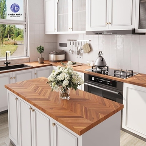 Thien Phat Solid Acacia Wood Chevron Butcher Block Countertop 25x96in Gia Lai Vietnam-Customizable Thickness (1.25-1.5in) - Product Image 1