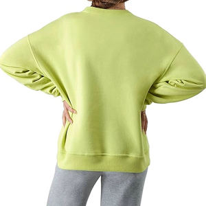 เสื้อสเวตเชิ้ตคอกลมสีเขียวมะนาวสำหรับผู้หญิง แขนยาว ผ้าฝ้ายถัก ใส่ได้ในฤดูใบไม้ร่วง ระบายอากาศได้ดี ทรงปกติ สีพื้น - Product Image 2