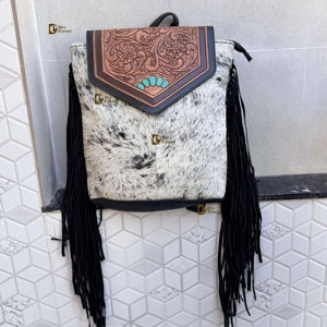 Mochila de Cuero Vacuno con Flecos, Estilo Occidental, Mochilas Escolares Unisex, Tallado a Mano, Producto al por Mayor - Product Image 1