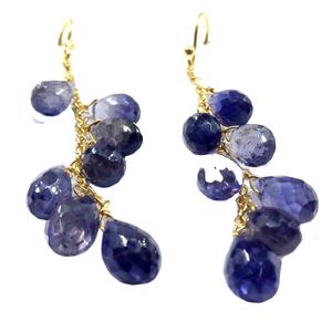 Argent sterling traditionnel 925 pierres précieuses Iolite charme attrayant à la mode fête porter des boucles d'oreilles chaîne de goutte - Product Image 1