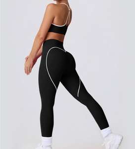Ensemble de vêtements de sport respirants à motif uni avec logo personnalisé, ensemble de sport pour femmes, Pilates, yoga, ensemble de soutien-gorge et leggings 2 pièces - Product Image 4