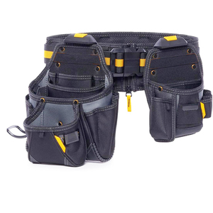 Black <b>Tool</b> <b>Belt</b> With Multiple Pockets And Yellow Accents For Carpenters Electricians Framers Handyman - Product Image 1