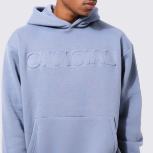 Sudadera con Capucha Azul Claro para Hombre, Logotipo en Relieve, Bolsillo Delantero, Corte Holgado Informal, Ropa de Otoño - Product Image 4