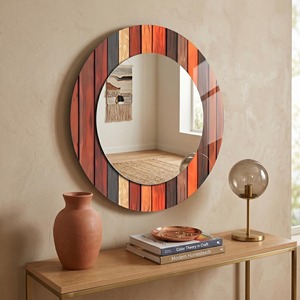 Wood Theme <b>Round</b> Handmade Bone Inlay Wall <b>Mirror</b> <b>Extra</b> <b>Large</b> Modern Living Room Entryway Hallway Bathroom Decor REHMAN CRAFT - Product Image 5