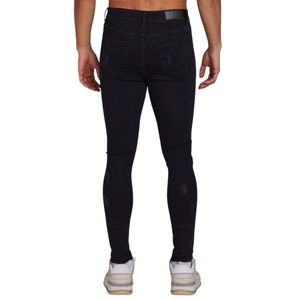 Vaqueros rotos para hombre con efecto spray, negros, de talle alto, elásticos, de ajuste extremo, estilo skinny, estilo urbano, vaqueros de moda para hombre - Product Image 2