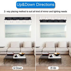 Modern 5/6-<b>Light</b> Bathroom <b>Vanity</b> Lighting Black Industrial Fixture with Clear Grid Glass for Over <b>Mirror</b> <b>Vanities</b> - Product Image 5