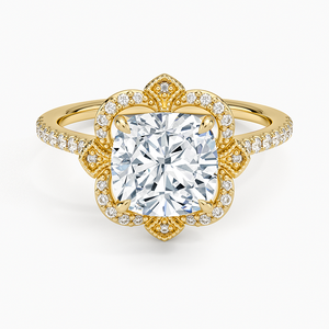 Bague de fiançailles en diamant taille coussin, or massif 18 carats plaqué rhodium, sertissage pavé, bijoux fins classiques pour femme - Product Image 1