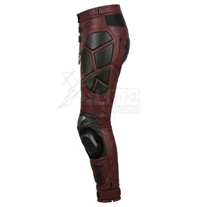 Pantalones de Motocicleta Unisex de Cuero Rojo con Paneles Protectores Negros y Rodilleras, Cómodos y Transpirables para Todas las Estaciones, Ropa de Carreras - Product Image 5