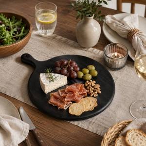 Planche à découper en bois noir naturel avec poignée, plateau rectangulaire pour servir le fromage, pour hôtel, restaurant, vente en gros - Product Image 4