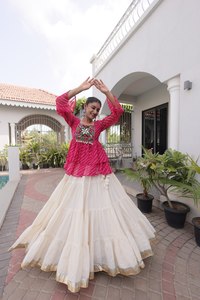 TENNYC Lahenga d'hiver Diwali réversible et extensible, longueur cheville, coupe classique, imprimé Laheriya, travail Kutchi Gamthi, pour fêtes et mariages - Product Image 5