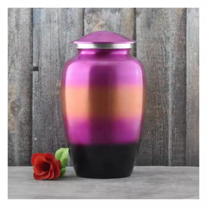 Wholesale Luxury Blue Metal Cremation Urn Bulk <b>Memorial</b> Jar with Elegant Ombre Gradient Design and Polished Satin Smooth Finish - Product Image 3
