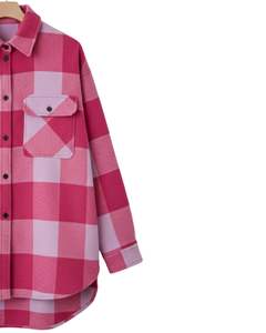 Chemise-veste en flanelle à carreaux rose beige personnalisée pour homme, à manches longues, boutonnée, chaude, style décontracté, pour l'hiver - Product Image 3