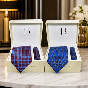 Premium <b>Red</b> Blue Geometric Silk Tie Set for Men with Pocket Square <b>Gift</b> <b>Box</b> | Formal Business Wedding Necktie | India 2026 Style - Product Image 4