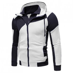 Premium <b>Men's</b> <b>White</b> Dark Navy Hooded Tracksuit Full Zip <b>Jacket</b> Sweatpants Set OEM ODM Wholesale Manufacturer in Pakistan - Product Image 3