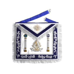 Tablier maçonnique Premium Past Master Blue Lodge en velours bleu avec broderie à la main en fils dorés, Piliers décoratifs, Luxe Franc-maçon - Product Image 1