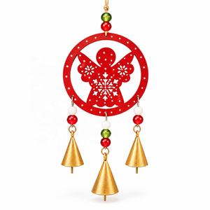 Campana Metálica Celestial con Diseño de Copo de Nieve, Acabado Rojo Rubí y Tres Tonos Dorados - Product Image 1