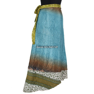 Sari largo de seda de Jaipur para mujer, falda envolvente, estilo bohemio, multicolor, para verano, cómodo, a la moda, estilo hippie, libre de cargos. - Product Image 4