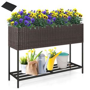 Jardinière surélevée en osier avec étagère de rangement et doublure amovible - Product Image 3