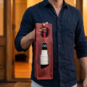 Sac de transport élégant en cuir véritable pour bouteille de vin, personnalisable, en gros, boîte de rangement en cuir premium LEB-0062B - Product Image 6