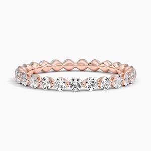 Bague éternité en or jaune avec diamants ronds taille brillant sertis pavé, bijoux de mariage classiques pour femmes - Product Image 5