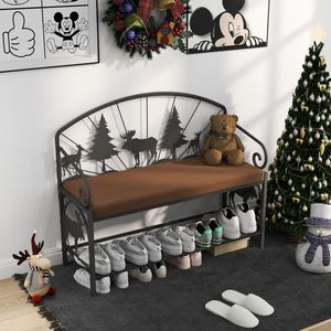 Rustic Industrial <b>Shoe</b> <b>Rack</b> Bench for Small Spaces Multipurpose Entryway <b>Storage</b> Upholstered Small Spaces Bench - Product Image 3