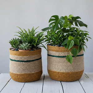 Maceta Tejida de Hierba Marina Nórdica en Blanco y Marrón, Bicolor, para Decoración de Jardín Interior y Exterior, en Oferta - Product Image 5